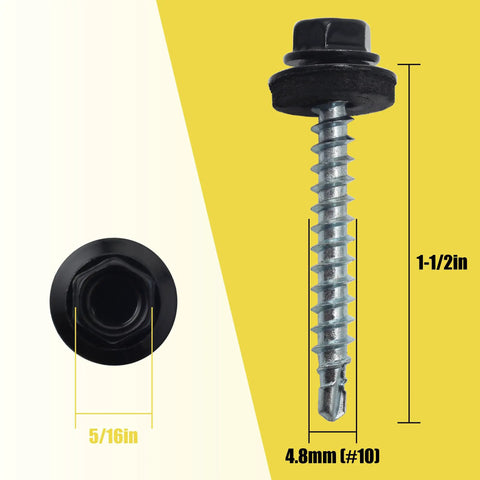 Professional Grade Size 10 X One And A Half Inch Black Hex Head Self Drilling Roofing Screws with rubber gaskets