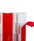 Close-up of Two Piece Set Clear Acrylic Piano Hinge 300 Mm Long Continuous Hinge showing self-adhesive strip and stainless steel shaft.
