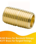 Legines brass pipe nipple, 1/8 NPT male x 1/8 NPT male, 3/4 inch length, side view, pack of 5