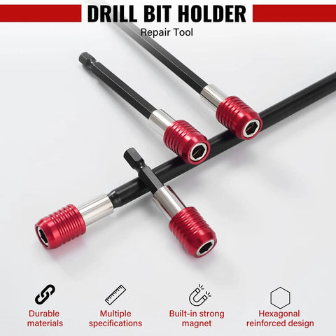 Magnetic Drill Bit Extension Set Four Piece Kit with 2 In, 4 In, 6 In, 12 In Lengths Quarter Inch Hex Quick Release Bit Holder, CR-V Steel