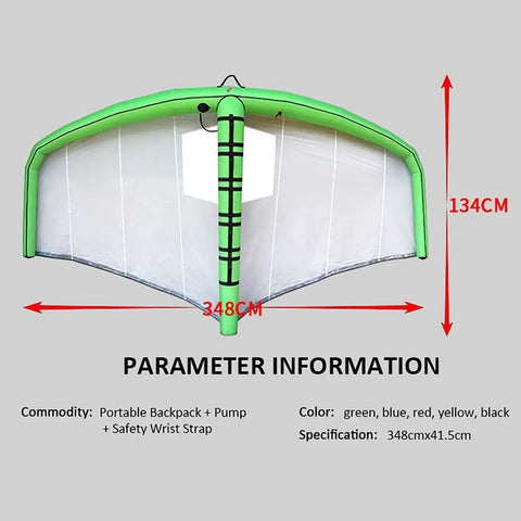 Green Portable Wing Foil Sail For Kitesurfing With Window View, 4.2 Square Meter Deflatable Wind Wing Foil Backpack