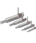 Top Shelf Hella Tough L Handle Indexing Plunger Bolt VCN233 Tooling Pin Stainless Carbon Steel M6 M8 M10 M12 M16 specs in varying sizes.