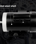 One HP Electric Motor 1750 RPM General Purpose Single Phase 56C Frame TEFC IP55 Garage Ready Dual Voltage 115 230V 13.6A 6.8A CW CCW S1 Continuous Duty Rolled Steel Shell close-up
