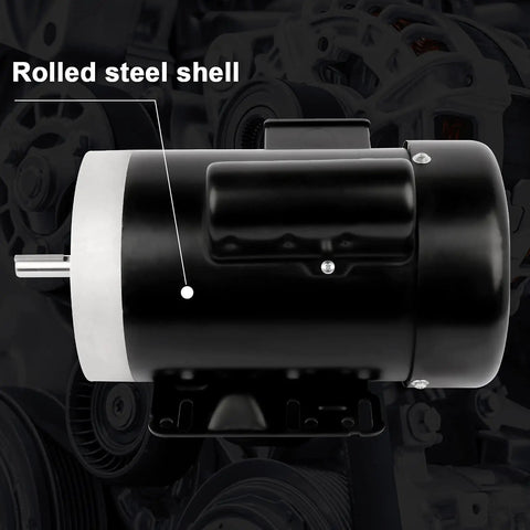 One HP Electric Motor 1750 RPM General Purpose Single Phase 56C Frame TEFC IP55 Garage Ready Dual Voltage 115 230V 13.6A 6.8A CW CCW S1 Continuous Duty Rolled Steel Shell close-up