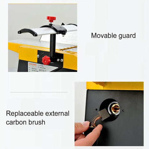 Movable guard and replaceable carbon brush of Heavy Duty Thickness Planer And Wood Planer Thicknesser Workhorse.