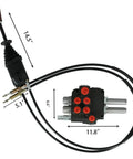2 Spool Hydraulic Reversing Valve with Joystick Control for Hydraulic Systems showing dimensions, stainless steel build, 5 ports