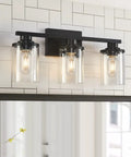 Three Light Matte Black Bathroom Vanity Lights With Clear Glass Shades Modern Wall Sconces Over Mirror Anti Rust Metal