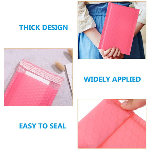 50 Pack Pink Bubble Mailers 16.5x22+4 Inch Self Seal Padded Envelopes For Small Business Shipping shown in various uses