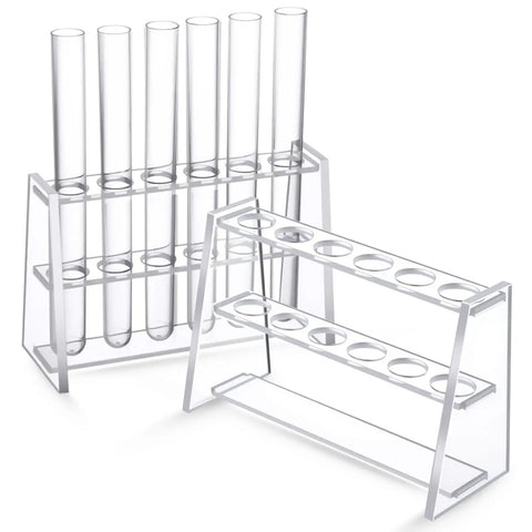 Two Pack Acrylic Test Tube Rack Holder With Six Wells For 10ml Tubes Clear Vial Organizer For Laboratory Display Water Testing Bar Aquarium And Makeup Pens Storage