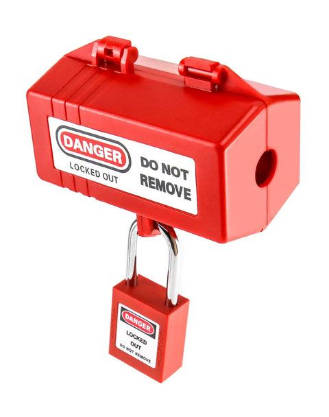 Nonconductive Polypropylene Plug Lockout Device For Lockout Tagout And Power Plugs M Size Fits 110 To 125V 30A displayed.