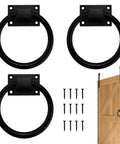 Three Pack Black Sliding Barn Door Ring Pulls With Screws Zinc Alloy Door Handles for Outdoor Use Gate Garage Farmhouse