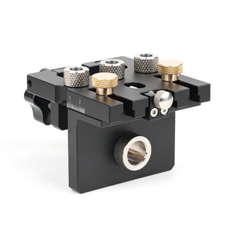 Rock Solid Precision 3 In 1 Doweling Jig Drill Guide For Reliable Furniture Assembly Heavy Duty Aluminum And Brass woodworking aid side view