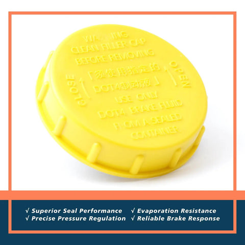 Brake Fluid Reservoir Cap Replacement For Subaru BRZ Crosstrek Forester Impreza Legacy Outback WRX STI Direct Fit Master Cylinder Tank Cap With Durable Seal And Easy Install shown in close-up, yellow color.