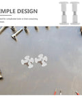 50 White Wood Panel Fasteners And Connector Bolts Kit For Cabinet And Tabletop Assembly on table with tools