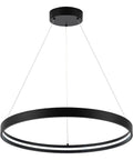 Black One Ring LED Chandelier Dimmable Modern Pendant Light For Living Room Kitchen Island Dining Room Foyer Office Entryway 51.8 Inch Adjustable Wire 6000K Cool White Contemporary Lighting