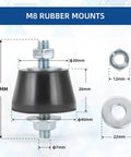 M8 rubber mount with detailed dimensions, includes nuts and washers, for 4 Pack M8 Rubber Vibration Isolator Mounts 40x26mm
