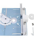 Aluminum Router Insert Plate With Pre-Drilled Holes For Trimming Machines, Router Base Plate For Woodworking, shown with accessories.