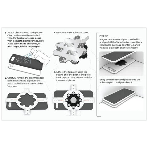 Instruction steps for Universal Dual Phone Carrier With Strong Magnetic Mounts For Smart Device Storage installation process.