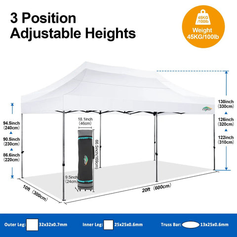 10x20 Foot Pop Up Canopy Tent With 6 Sidewalls Heavy Duty Waterproof Commercial Gazebo showcasing sturdiness and size