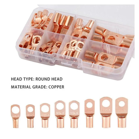 Heavy Duty 60 Piece Assorted Copper Wire Ring Connectors For Car Battery Starter Cable Welding And Electrical Wiring Crimp Terminals Kit in case