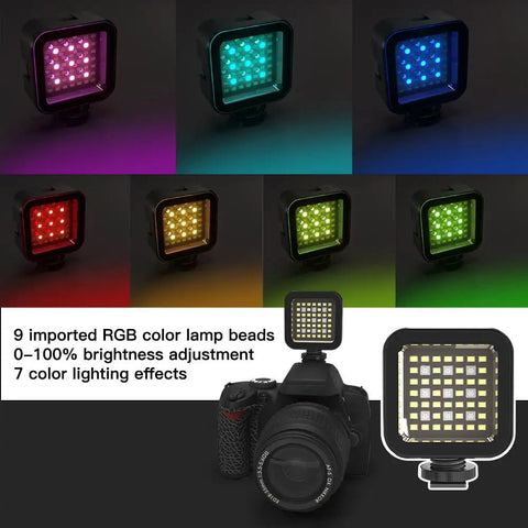 Underwater Video Fill Light With 49 LED Beads, 5000 Lux at 20cm, 7 Modes RGB, 30m Waterproof Dive Light for Action Cameras and GoPros