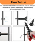 Pro Grade Hand Riveter Kit With 156 Pcs Plastic Rivet Gun Set showcasing how to use with diagrams and rivet gun