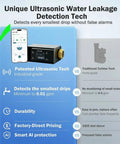 Smart Water Monitor With Auto Shutoff Ultrasonic Micro Leak Detection WiFi App Control Real Time Flow And Pressure Monitoring 24/7 Usage Reports 0.01 GPM Sensitivity Fits 3/4 Inch And 1 Inch Pipes on app screen
