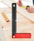 Folding Aluminum Alloy Measuring Gauge and Engineering Square with Multi Angle Ruler on wood table for precise right angles