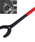 NOENNULL camshaft pulley holder tool with red handle; steel construction, adjustable opening for automotive repair (side view)