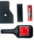 Honda Generator Maintenance Tune Up Kit With Genuine Air Filter 17211Z07000 And 17218Z07000 Spark Plug 98056 55777 And 10W30 Motor Oil For EU2000i EB2000i EU2200i EB2200i Generators displayed with filter, spark plug, and oil bottle.
