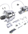 7 Inch Chrome Brake Booster And Master Cylinder Replacement Kit With Disc Drum Valve For Chevy Bel Air 1955 1956 1957