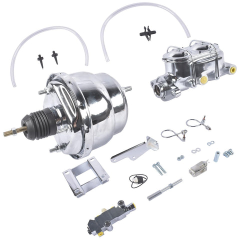 7 Inch Chrome Brake Booster And Master Cylinder Replacement Kit With Disc Drum Valve For Chevy Bel Air 1955 1956 1957