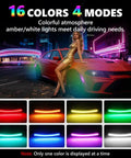 Dodge Charger Dope RGB Full LED Side Marker Lights Kit For 2015-2023 with 16 colors and 4 modes, displayed with a car at night.
