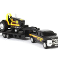 80th Anniversary 1 By 64 Scale Pulling Tractor With Pickup Truck And Trailer Diecast Set in black with movable wheels.