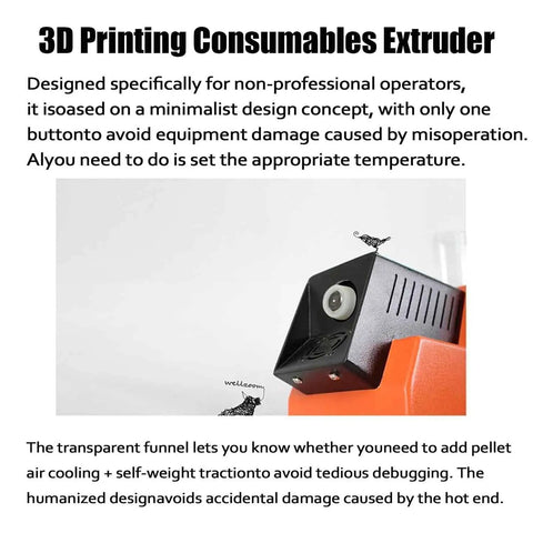 3D Printing Consumables Extruder with minimalist design, transparent funnel, and single button for easy operation. Upgrade Your Backyard Lab With This Dope Plug And Play 3D Printer Filament Extruder Recycler Featuring Adjustable Speeds For PLA ABS PVA HIPS And Smooth Coil Winding Power.