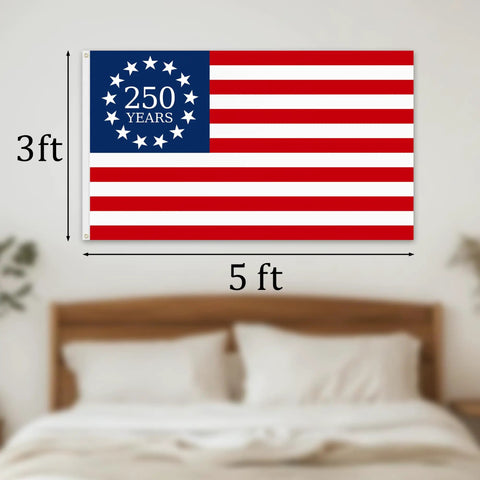 Huge 3x5 Ft Double Sided American Flag For 250th Anniversary 1776-2026 Outdoor Banner with two brass grommets displayed