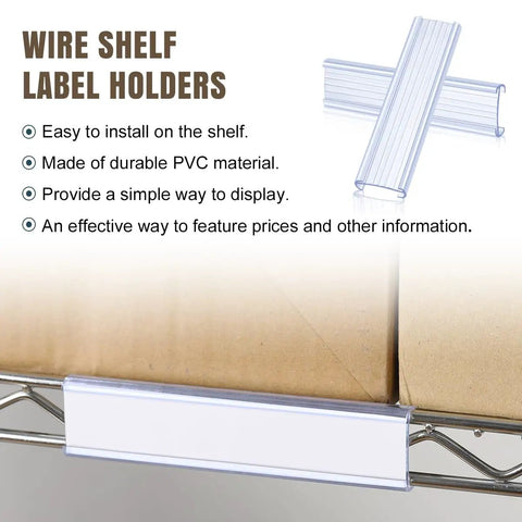 Twenty Piece Plastic Wire Shelf Label Holders Fit Like A Champ On Metro And Nexel One Quarter Inch Racks Hassle Free Snap Clip Setup Perfect For Store Organization And Quick Inventory Swaps