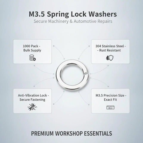 M3.5 Spring Lock Washers 304 Stainless Steel Split Ring Fasteners For Machinery And Automotive Repair 1000 Pack features