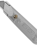 Contractor Grade Fixed Blade Utility Knife Built Like A Tank for Heavy Duty Cutting in silver textured metal handle