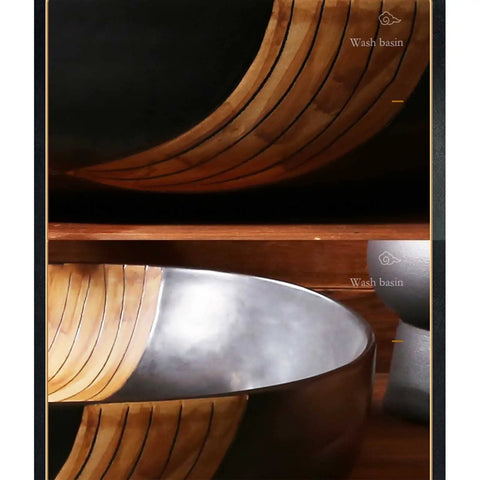 SDVantage Ceramic Bathroom Vessel Sink, Artistic Carved Countertop Basin Sink Black 59 * 40 * 15Cm showcasing detailed hand-carved patterns.