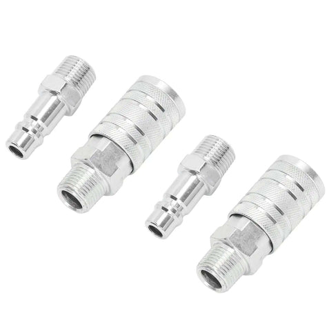 Premium 4 Piece Air Hose Fitting Kit 1/2 Inch NPT Quick Connector Set with Six Ball Locking System For High Tools And Pneumatic Gear Up To 300 Psi, steel couplers and plugs