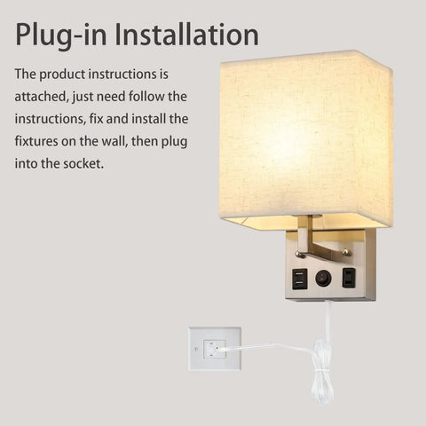Set Of 2 Wall Sconces With USB Ports For Bedside Or Bedroom And Living Room Modern Silver Wall Lamps Easy Install With Long Cord Includes 2 E26 Bulbs Can Be Plug In Or Wall Mounted Sleek And Practical plug-in installation with cord