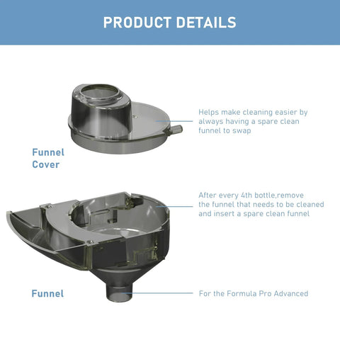 Replacement funnel and cover for Baby Brezza Formula Pro Advanced dispenser; 2-pack; fits Pro Advanced WiFi
