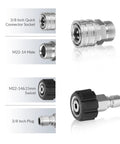 Heavy Duty Stainless Steel Pressure Washer Adapter Set With Swivel M22 14 And 15 Mm to 3/8 Inch Quick Connect parts display