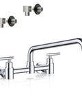 FORIOUS Chrome Wall Mount Kitchen Faucet, Adjustable 8 Inch Center 2 Handle with a sleek spout and two handles.
