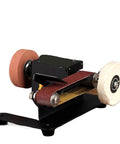 Mini Desktop Belt Sander And Electric Knife Sharpener For Kitchen Household Use Compact Polishing Tool with sanding belt and polishing wheel.