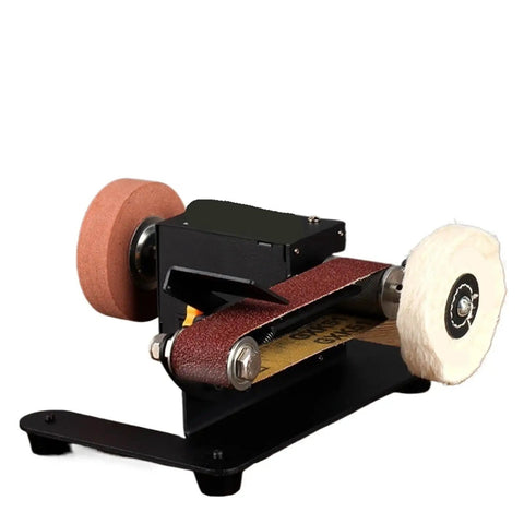 Mini Desktop Belt Sander And Electric Knife Sharpener For Kitchen Household Use Compact Polishing Tool with sanding belt and polishing wheel.