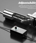DIY Reciprocating Linear Actuator with speed controller; silver rod and black control box.