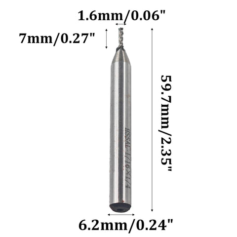 5 Pack End Mill Cutter Set 1 Sixteenth Inch Diameter Four Flute CNC Milling Bit For Aluminum And Wood Processing, side view