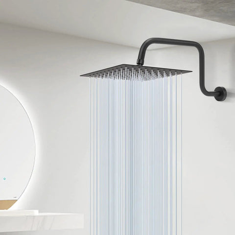 S Shape Stainless Steel Shower Extension Arm With Flange Built To Last, 16 Inch High Rise Shower Head Extender Pipe Matte Black